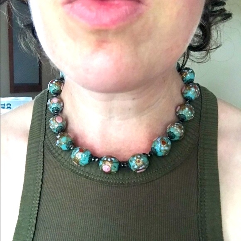 Vintage choker necklace 90s light blue floral - Picture 3 of 10